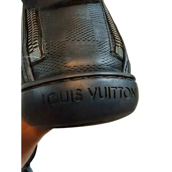 LOUIS VUITTON LV Damier High Top Sneakers Double Zip Black 9.5 Lace Up - Picture 12 of 14